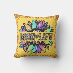 Mum Life Multi-Coloured Flower Yellow Throw Pillow