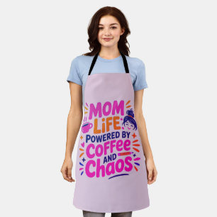 Mum Life Powered by Coffee and Chaos Funny Quote Apron