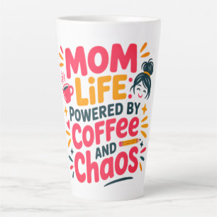 Mum Life Powered by Coffee and Chaos Funny quote Latte Mug