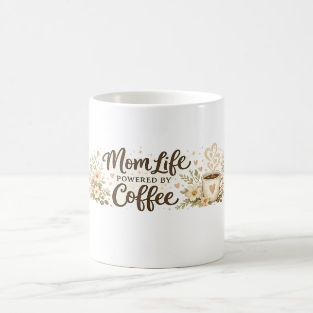 Mum Life Powered by Coffee Funny Floral Mug (Center)