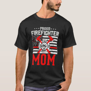 Mum Life Proud Firefighter Mum Usa Flag Mother Mam T-Shirt