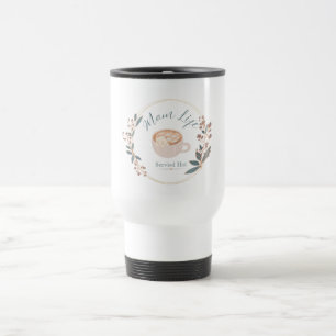 Mum Life Served Hot Cosy Coffee Cat Art Travel Mug