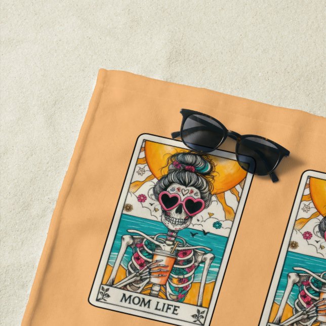 Mum Life Skeleton Tarot Card Beach Towel (In Situ)