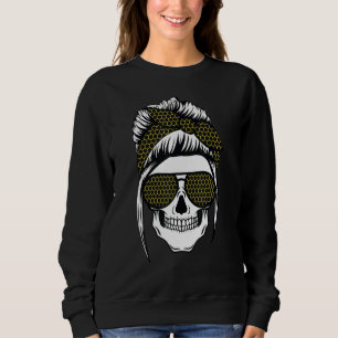 Mum Life Skull Honey Pattern Messy Bun Halloween Sweatshirt