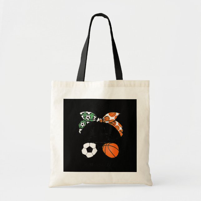 Mum Life Soccer And Basketball Messy Bun Mother Tote Bag (Front)