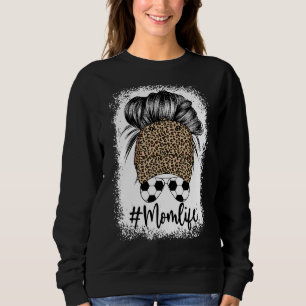 Mum Life Soccer Messy Bun Leopard Hat Cap Mother's Sweatshirt