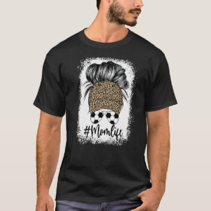Mum Life Soccer Messy Bun Leopard Hat Cap Mother's T-Shirt