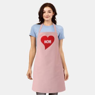 Mum light pink & red big heart cute modern kitchen apron