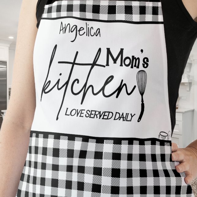 Mum Love Farmhouse Black White Buffalo Plaid grey Apron (Creator Uploaded)