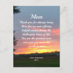 Mum Love Letter Beautiful Sunset Mothers Day Postcard