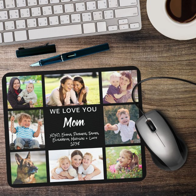 Mum Love You Photo Collage Black Mouse Mat (Creator Uploaded)