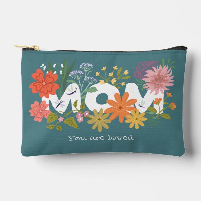 Mum loved boho flower bouquet cute green accessory pouch (Front)