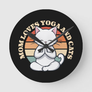 Mum Loves Cats and Yoga Round Clock