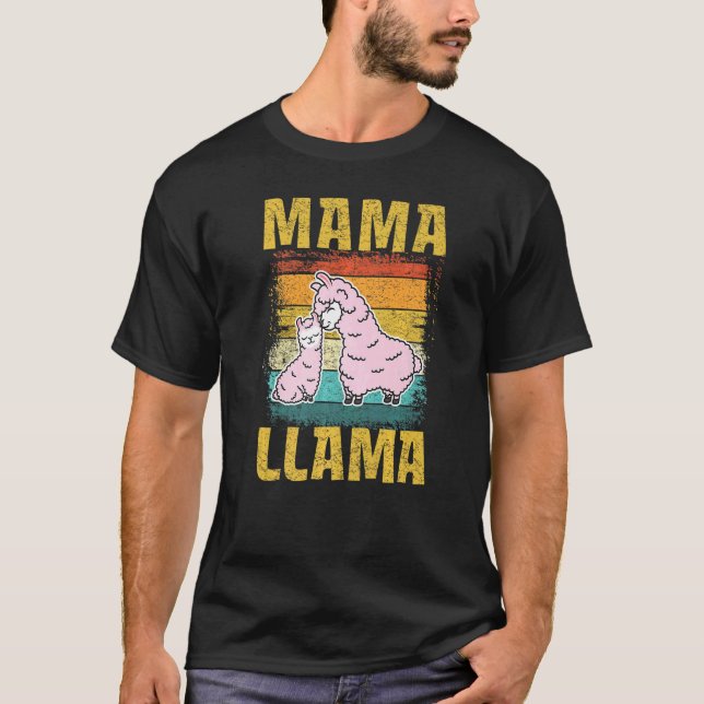 Mum Mama Llama Birthday Cute Animal Retro T-Shirt (Front)