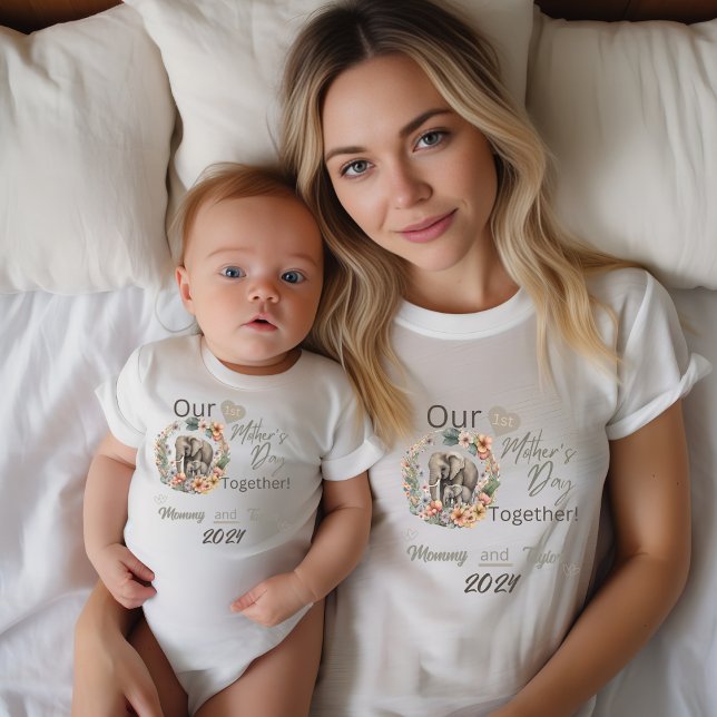 Mum Matching Elephant Our FirstMother'sdayTogether T-Shirt (Mom Matching. Elephant and baby. Our First Mother's Day Together!)
