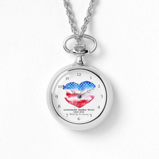 *~* Mum Military Veteran Red White Blue Heart Flag Watch (Front)