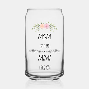 Mum & Mimi Custom Floral Family Establishe Year Can Glass