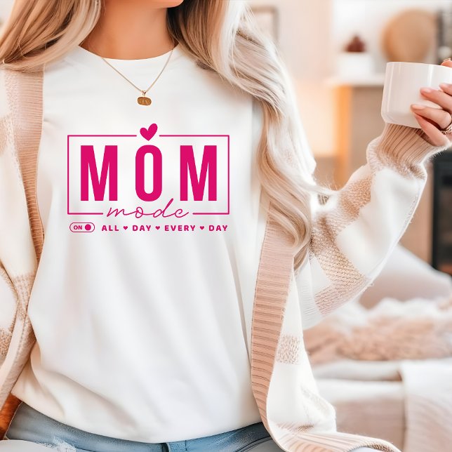 Mum Mode Funny Simple Modern Script Typography T-Shirt (Creator Uploaded)