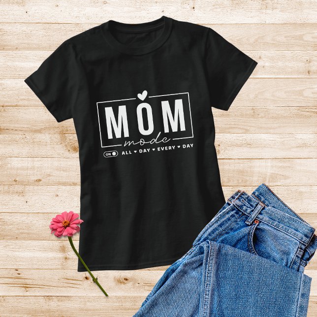 Mum Mode Funny Simple Modern Script Typography T-Shirt (Creator Uploaded)