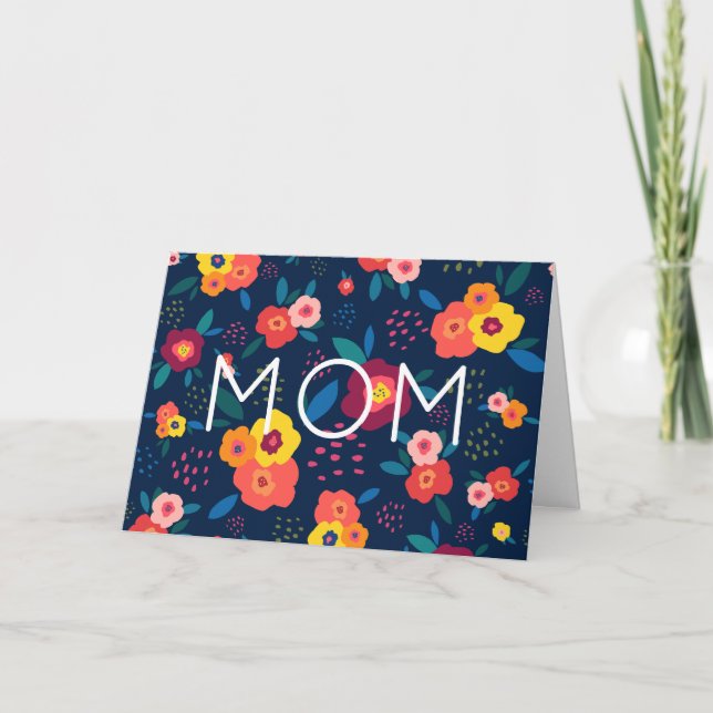 Mum Modern Floral in Blue and Coral Card (Front)