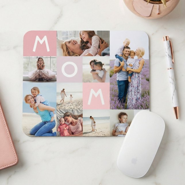 Mum Modern Photo Grid Collage Family Keepsake Pink Mouse Mat (Mom Modern Photo Grid Collage Family Keepsake Pink Mouse Pad)
