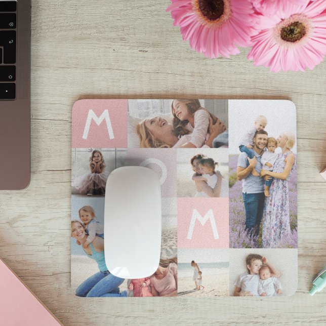 Mum Modern Photo Grid Collage Family Keepsake Pink Mouse Mat (Creator Uploaded)