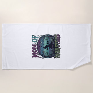 Mum Monsters Halloween Witch Moon Pumpkins Graveya Beach Towel
