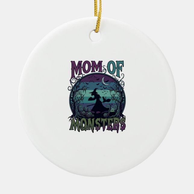 Mum Monsters Halloween Witch Moon Pumpkins Graveya Ceramic Tree Decoration (Front)