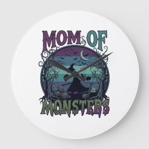 Mum Monsters Halloween Witch Moon Pumpkins Graveya Large Clock