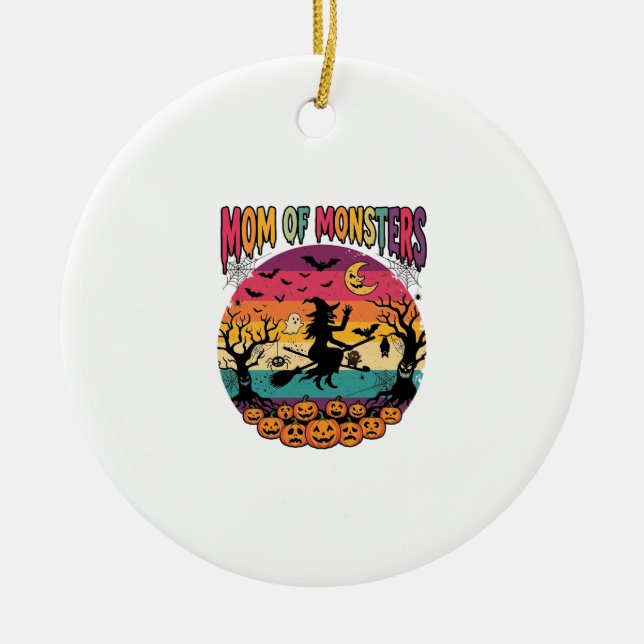 Mum Monsters Halloween Witch Pumpkins Bats_1 Ceramic Tree Decoration (Front)