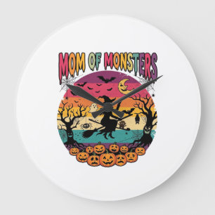 Mum Monsters Halloween Witch Pumpkins Bats_1 Large Clock