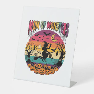 Mum Monsters Halloween Witch Pumpkins Bats_1 Pedestal Sign