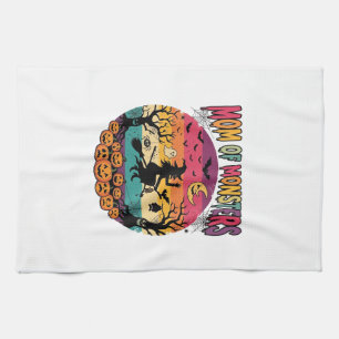Mum Monsters Halloween Witch Pumpkins Bats_1 Tea Towel