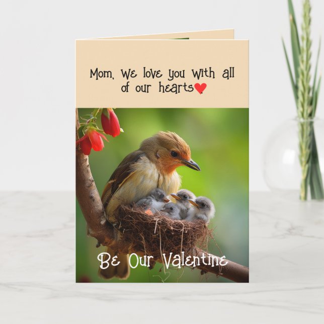 Mum Mother Valentine Love Lovebirds Bird Art Holiday Card (Front)