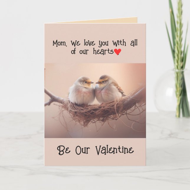 Mum Mother Valentine's Day Lovebirds Bird Art Holiday Card (Front)