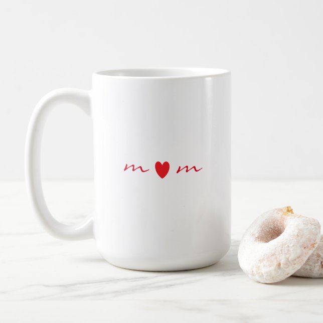 Mum Mother's Day Gifts Cute Red Heart White Classy Coffee Mug (With Donut)