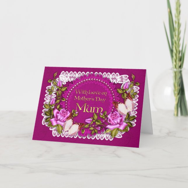 Mum, Mother's Day Greeting Card With Lace Effect (Front)