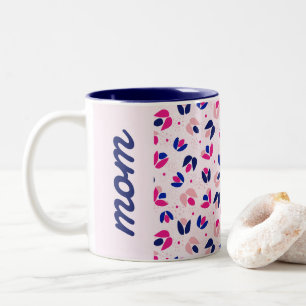 Mum Mother's Day Modern Floral Pink Blue Custom Two-Tone Coffee Mug