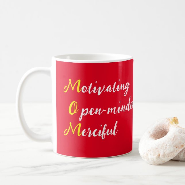 Mum Motivating Open-minded Merciful text Coffee Mug (With Donut)
