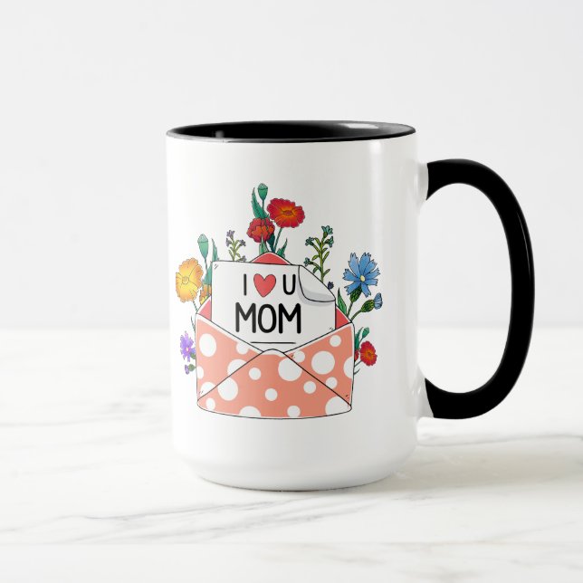 Mum Mug Gift, I Love You Mum Floral Design Mug (Right)