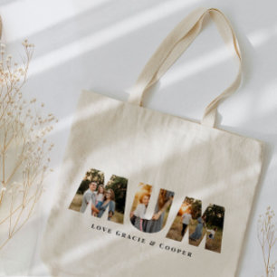 Mum multi photo best elegant simple typography tote bag