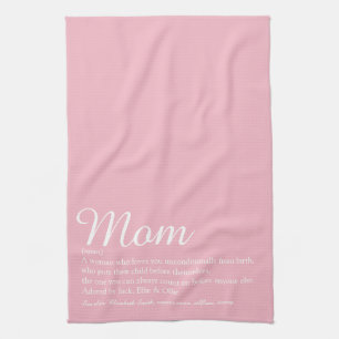Mum, Mum, Mother Definition Script Pink Tea Towel