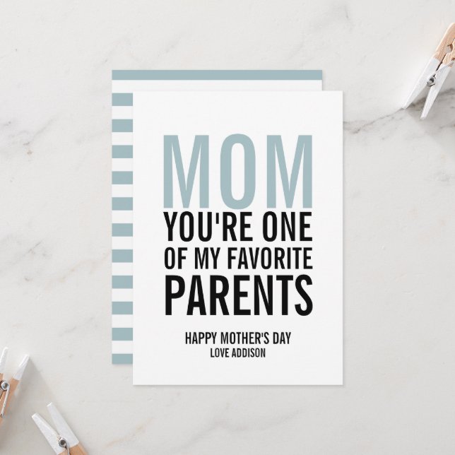 Mum My Favourite Parent Mother's Day Card (Front/Back In Situ)