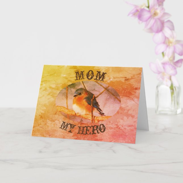 Mum My Hero Bluebird Art Birthday Card (Orchid)