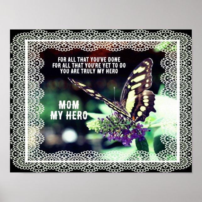 Mum My Hero Butterfly Nature Personalised Poster (Front)