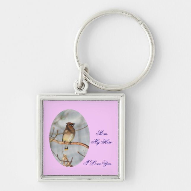Mum My Hero I Love You Waxwing Bird Keychain (Front)