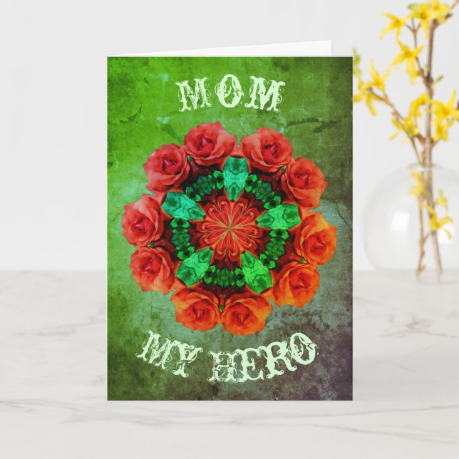 Mum My Hero Rose Art Birthday Card (Yellow Flower)