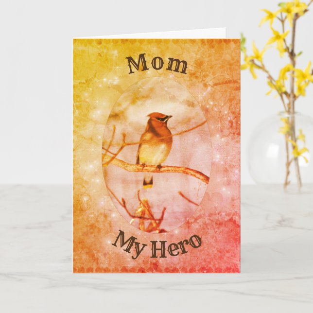 Mum My Hero Waxwing Art Mother's Day Card (Yellow Flower)