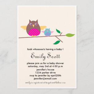 Mum n Baby owl -  Cream baby shower invites