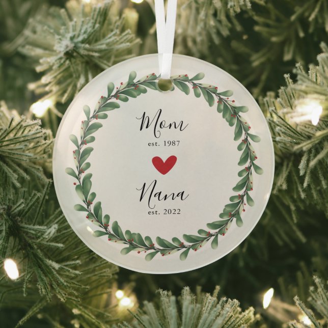 Mum | Nana Year Est.  Glass Tree Decoration (Insitu)